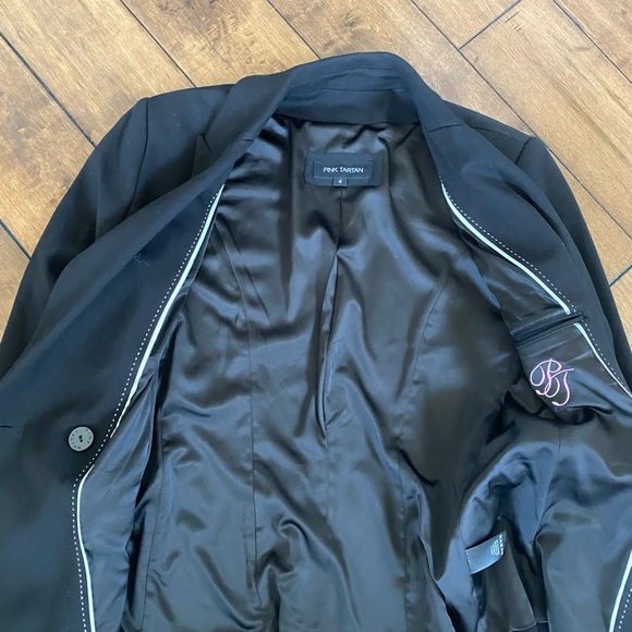 Pink Tartan Size 4 Black Lined Blazer - Picture 6 of 8